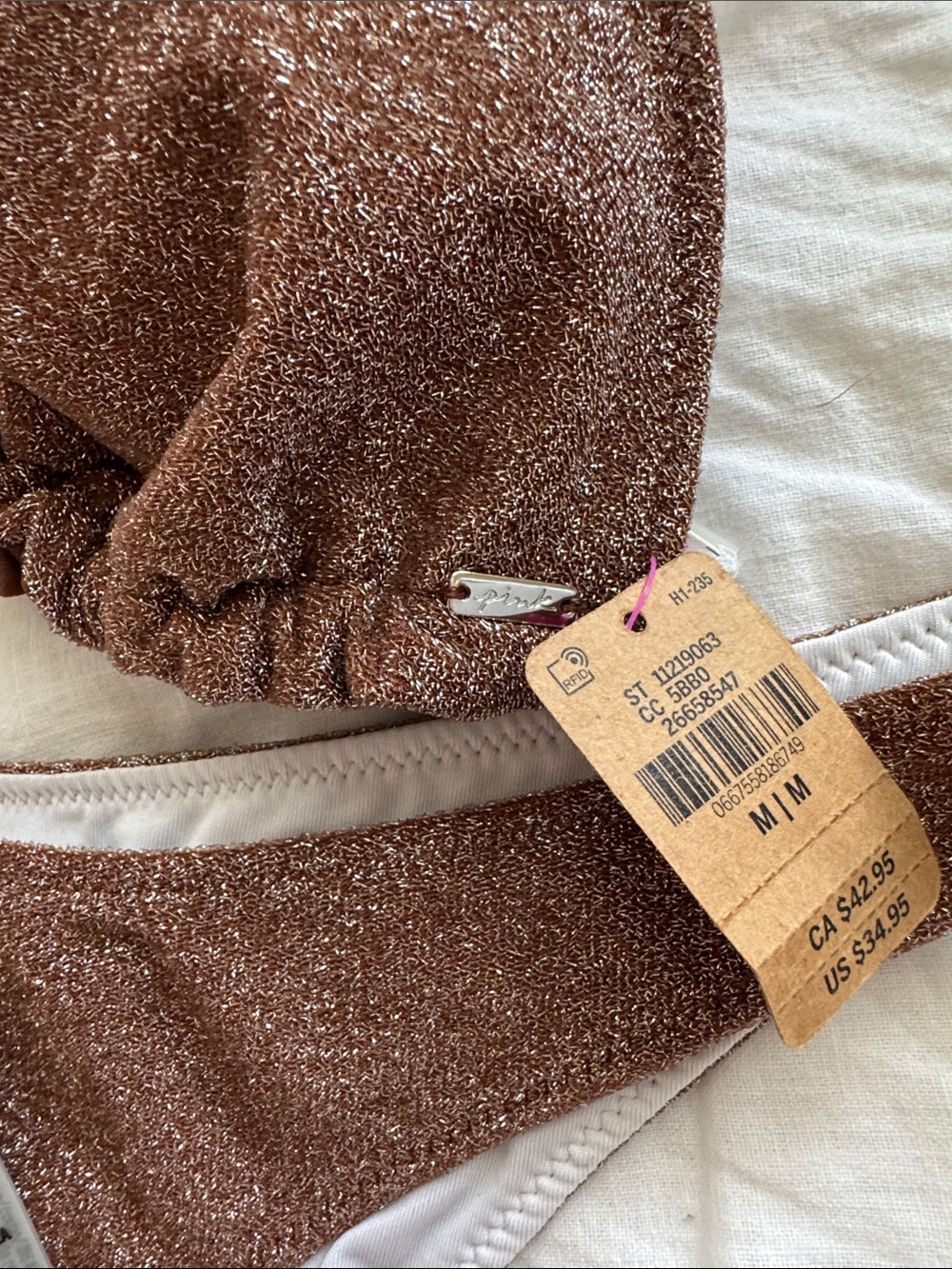 PINK Victoria's Secret Brown Shimmer Triangle Bikini Set Size M - Picture 3 of 6